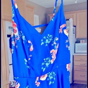 Cute Spaghetti Strap Blue Floral Summer Dress | Size Small